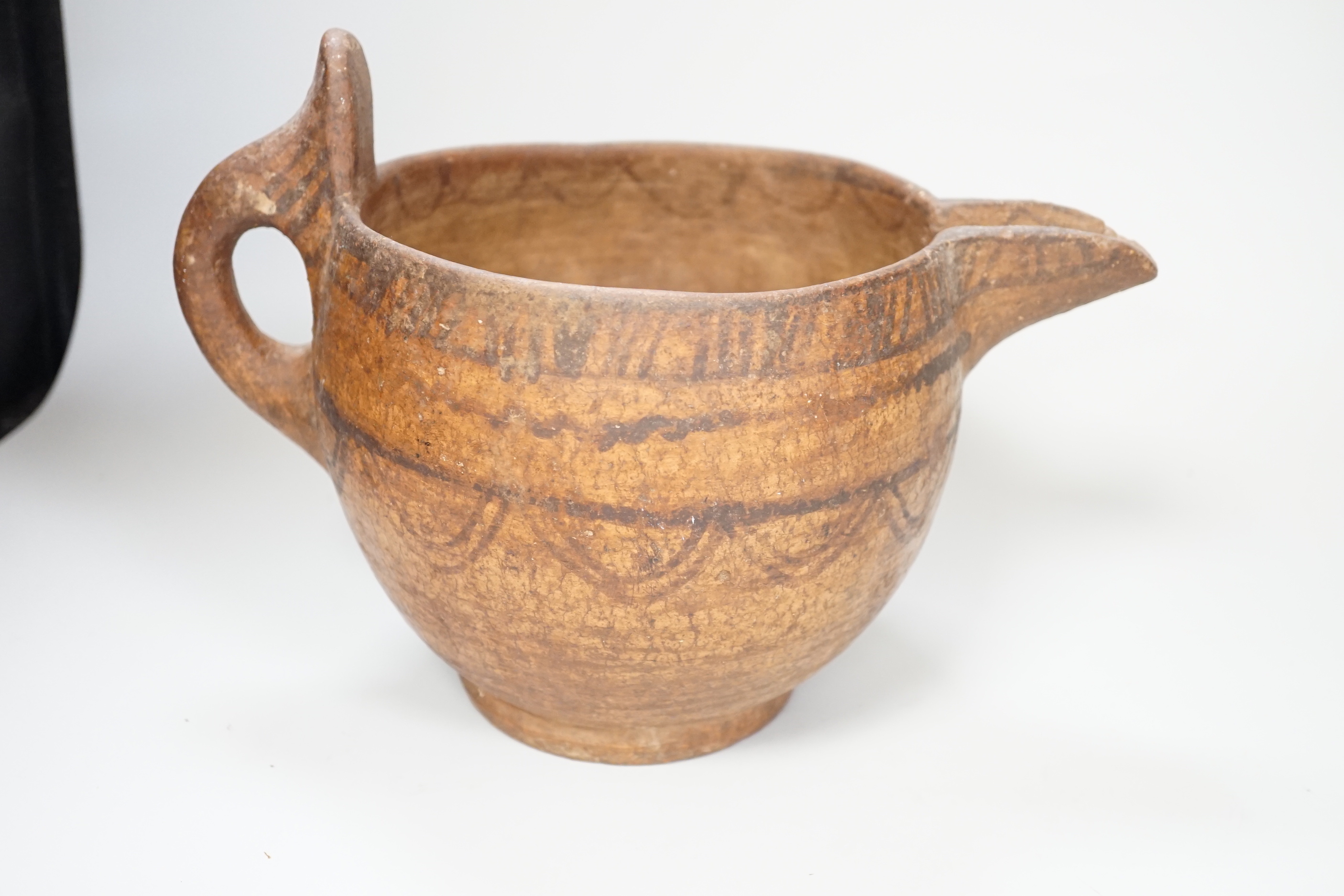 A Chinese blue and white prunus jar and cover, a Japanese Satsuma pottery bowl and a Moroccan terracotta jug, 20cm tall